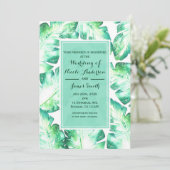 Beachy White en Green Tropical Leaves Wedding Kaart (Staand voorkant)