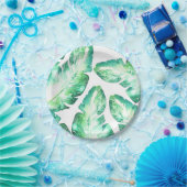 Beachy White en Green Tropical Leaves Wedding Papieren Bordje (Feest)