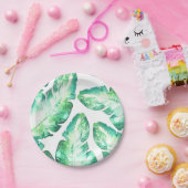 Beachy White en Green Tropical Leaves Wedding Papieren Bordje (Feest)