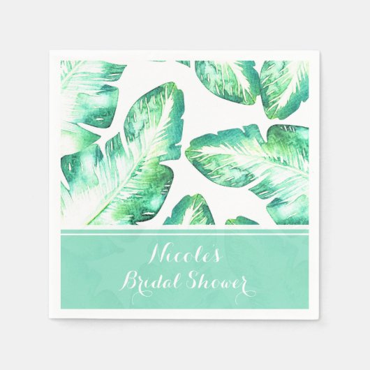 Beachy White en Green Tropical Leaves Wedding Servetten (Voorkant)