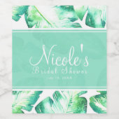 Beachy White en Green Tropical Leaves Weduwwijn Wijn Etiket (Enkel label)