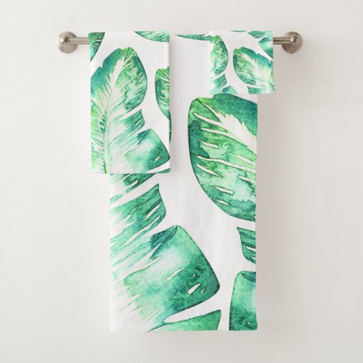 Beachy White en Green Tropical Palm Leaves Chic Bad Handdoek (Insitu)