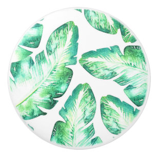 Beachy White en Green Tropical Palm Leaves Keramische Knop