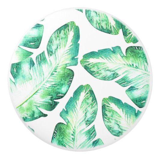 Beachy White en Green Tropical Palm Leaves Keramische Knop (Voorkant)