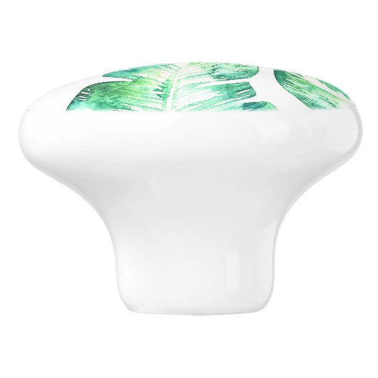 Beachy White en Green Tropical Palm Leaves Keramische Knop (Zijkant)