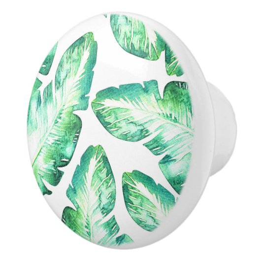 Beachy White en Green Tropical Palm Leaves Keramische Knop (Rechts)