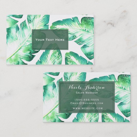 Beachy White & Green Tropical Leaves Chic Visitekaartje (Voorkant / Achterkant)
