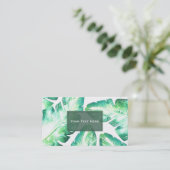 Beachy White & Green Tropical Leaves Chic Visitekaartje (Staand voorkant)