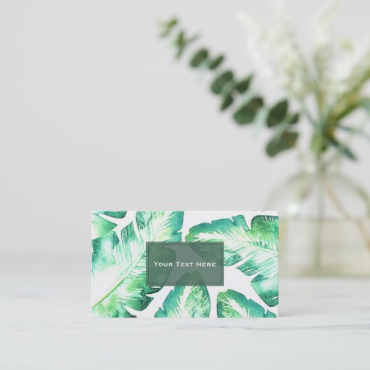 Beachy White & Green Tropical Leaves Chic Visitekaartje (Staand voorkant)
