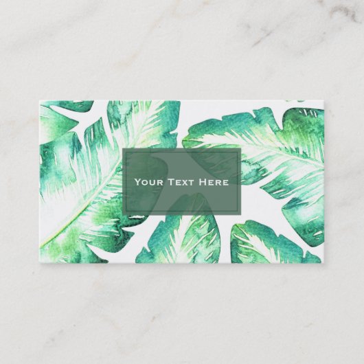 Beachy White & Green Tropical Leaves Chic Visitekaartje (Voorkant)
