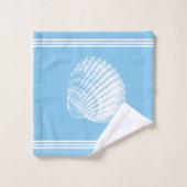 Beachy White Stripes & White Seashells Ocean Blue Bad Handdoek (Wasdoekje)