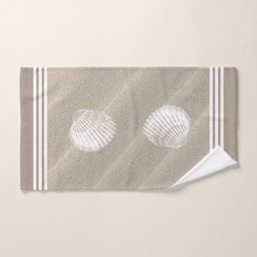 Beachy White Stripes & White Seashells Sand Dunes Bad Handdoek (Handdoek)