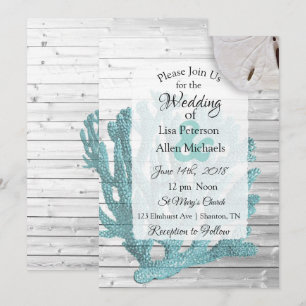 Beachy White Washed Wood Huwelijksuitnodigingen Kaart