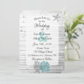 Beachy White Washed Wood Huwelijksuitnodigingen Kaart (Staand voorkant)