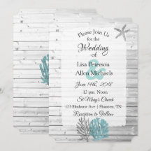 Beachy White Washed Wood Huwelijksuitnodigingen