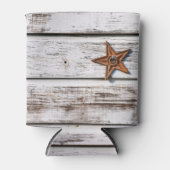 Beachy witte planken met sterren op koelbox blikjeskoeler (Voorkant)