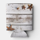 Beachy witte planken met sterren op koelbox blikjeskoeler (Achterkant)