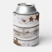 Beachy witte planken met sterren op koelbox blikjeskoeler (Blikje Achterkant)