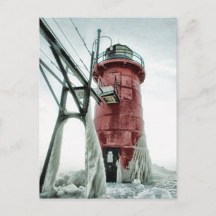 Beacon Frozen Red South Haven Vuurtoren Winter Briefkaart