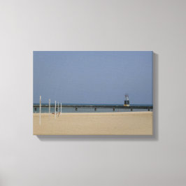 Beacon Light op Lake Michigan Canvas Afdruk