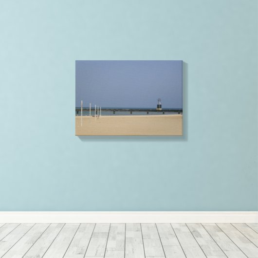 Beacon Light op Lake Michigan Canvas Afdruk (Insitu (Houten vloer))