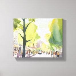 Beacon Street Summer | Boston, MA Aquarel Canvas Afdruk
