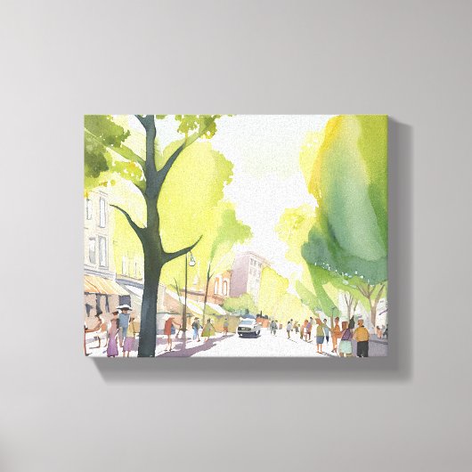 Beacon Street Summer | Boston, MA Aquarel Canvas Afdruk (Voorkant)