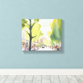 Beacon Street Summer | Boston, MA Aquarel Canvas Afdruk (Insitu (Houten vloer))