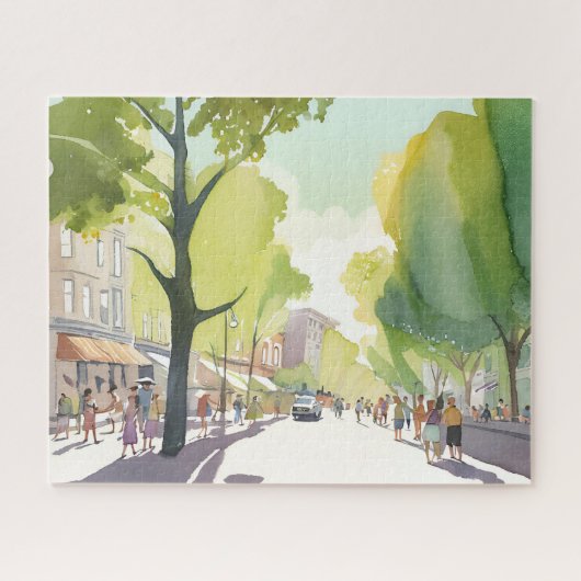 Beacon Street Summer | Boston, MA Watercolor Legpuzzel (Horizontaal)