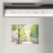 Beacon Street Summer | Boston, MA Watercolor Magneet (Insitu (Vaatwasser))