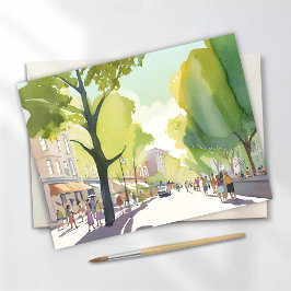 Beacon Street Zomer | Boston, MA Aquarel Briefkaart