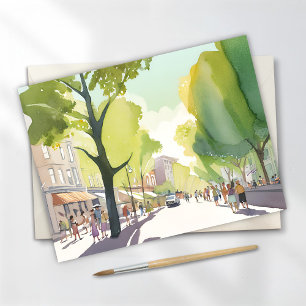 Beacon Street Zomer   Boston, MA Aquarel Kaart