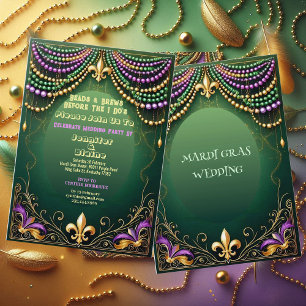 Bead & Brews Fleur De Lis Mardi Gras Wedding Party Kaart