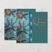 Beaded Turquoise Blue Sinaasappel Quinceanera Kaart (Voorkant / Achterkant)