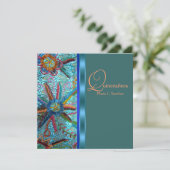 Beaded Turquoise Blue Sinaasappel Quinceanera Kaart (Staand voorkant)