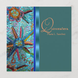 Beaded Turquoise Blue Sinaasappel Quinceanera Kaart