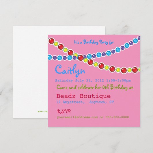 Beading Birthday Party Kaart (Voorkant / Achterkant)