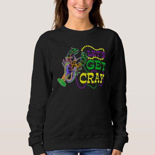 Beads Bling Let's Get Cray Dabbing Crawfish Mardi Trui (Voorkant)
