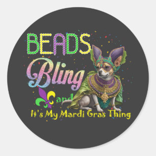 Beads die Chihuahua Mardi Gras Thing Carnaval Ronde Sticker