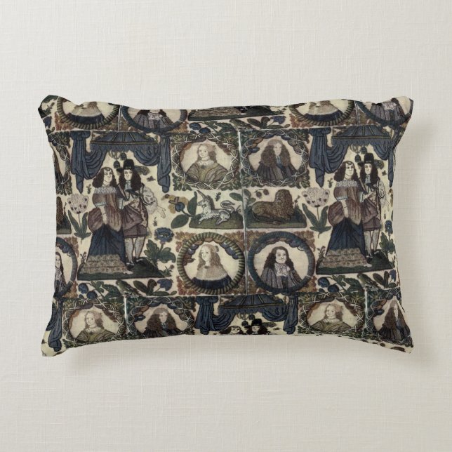 Beadwork Embroidery Charles II en zijn koningin Accent Kussen (Voorkant)