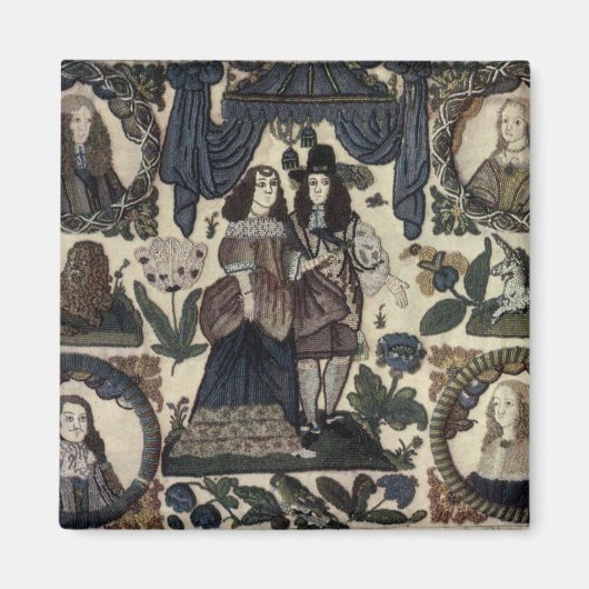 Beadwork Embroidery Charles II en zijn koningin Magneet (Voorkant)