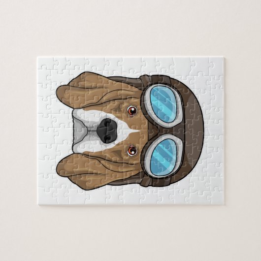 Beagle als piloot met piloot-pet legpuzzel (Horizontaal)