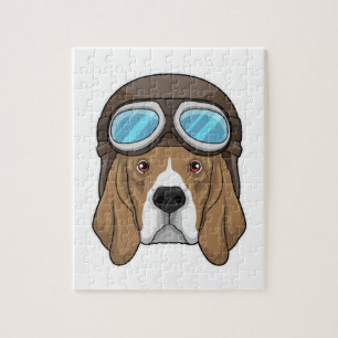 Beagle als piloot met piloot-pet legpuzzel