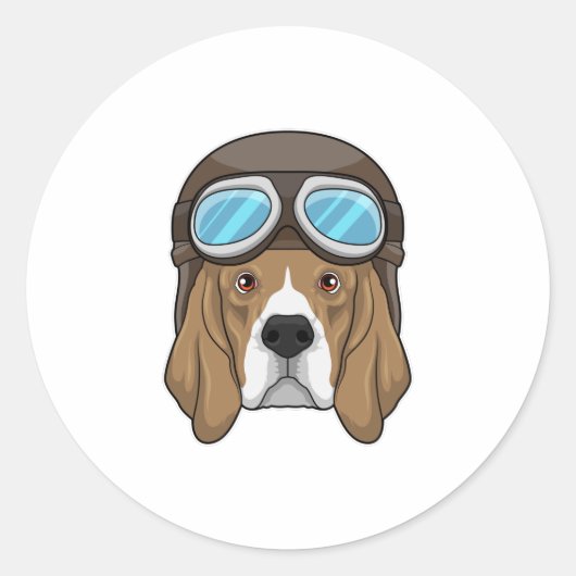 Beagle als piloot met piloot-pet ronde sticker (Voorkant)