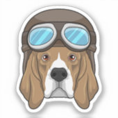 Beagle als piloot met piloot-pet sticker (Voorkant)