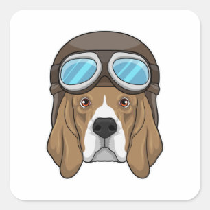 Beagle als piloot met piloot-pet vierkante sticker