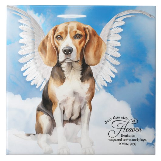 Beagle Angel Dog Gepersonaliseerd Pet Memorial Tegeltje (Voorkant)