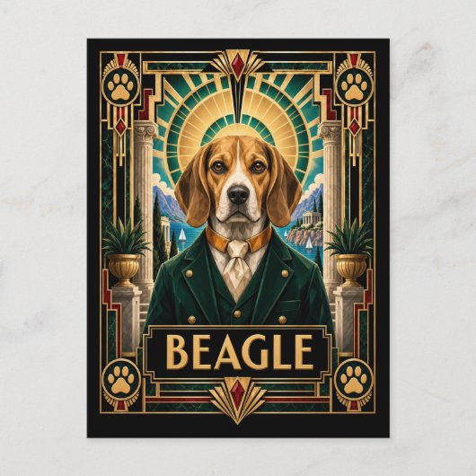 Beagle, Art Deco-hond Briefkaart (Voorkant)