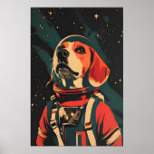 Beagle Astronaut Poster, Beagle Retro Print (Voorkant)