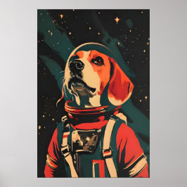 Beagle Astronaut Poster, Beagle Retro Print
